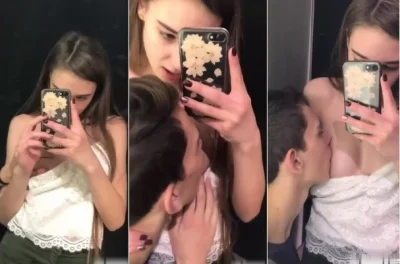 Парень целует и лижет соски своей девушке в примерочной Calvin Klein